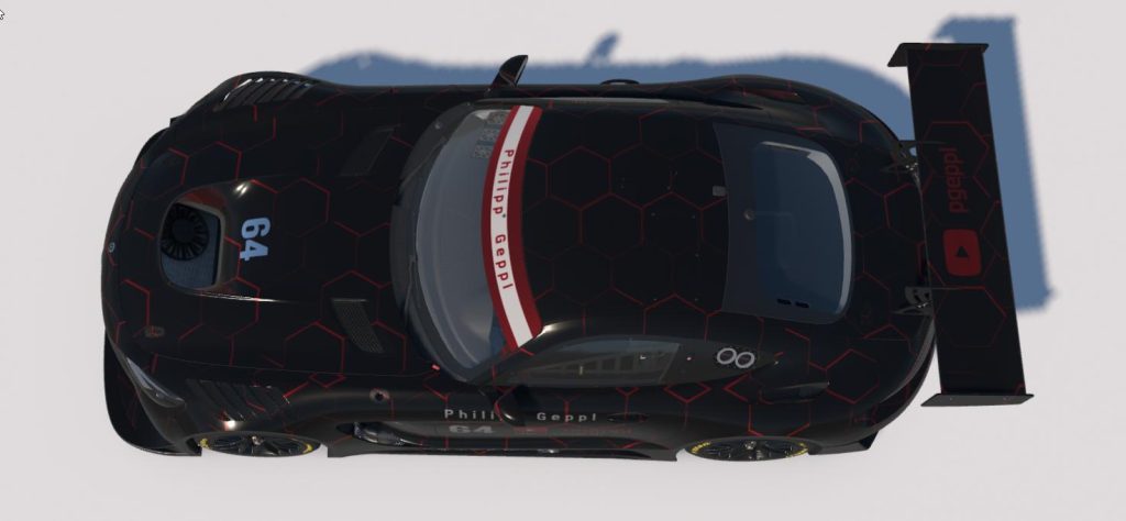 Overhead view of the Mercedes-AMG GT3 livery by Jeremy Kerr showing the full hex pattern and roof banner
