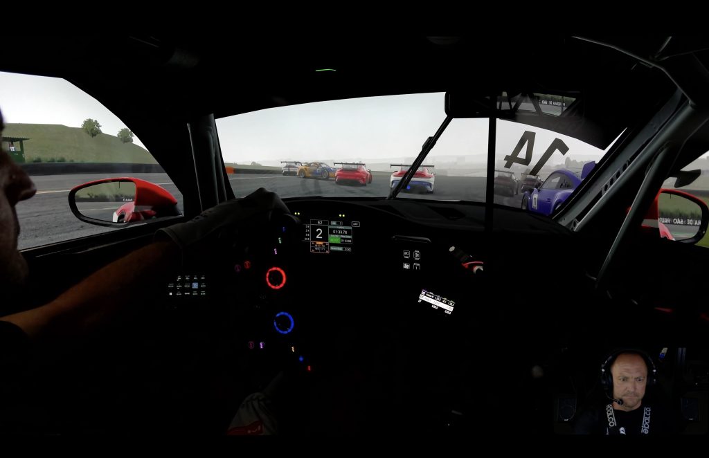 iRacing Porsche Cup Interlagos cockpit view from the #14 Porsche 911 Cup chasing the field on lap 2
